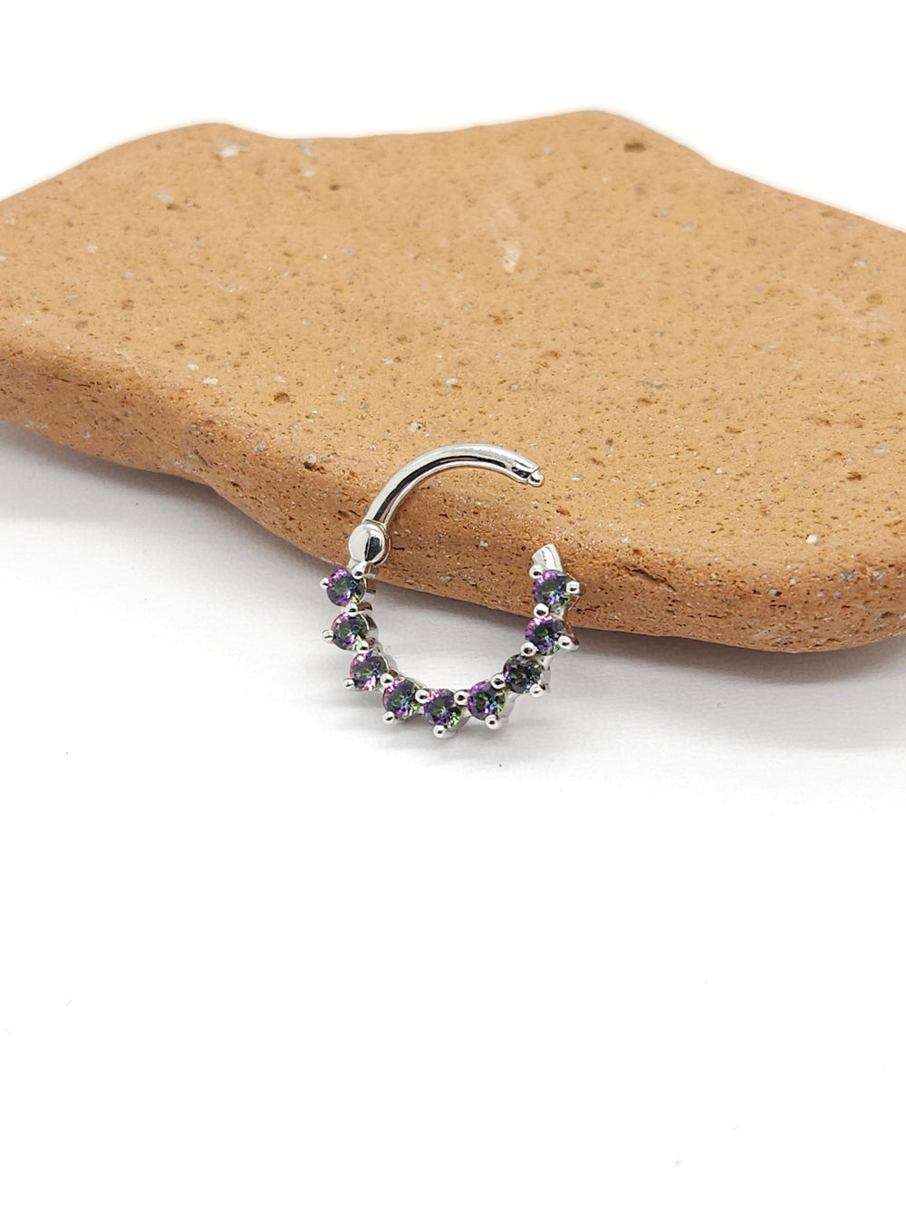 Mystic Green Topaz Daith Piercing Jewelry 14k White Solid Gold