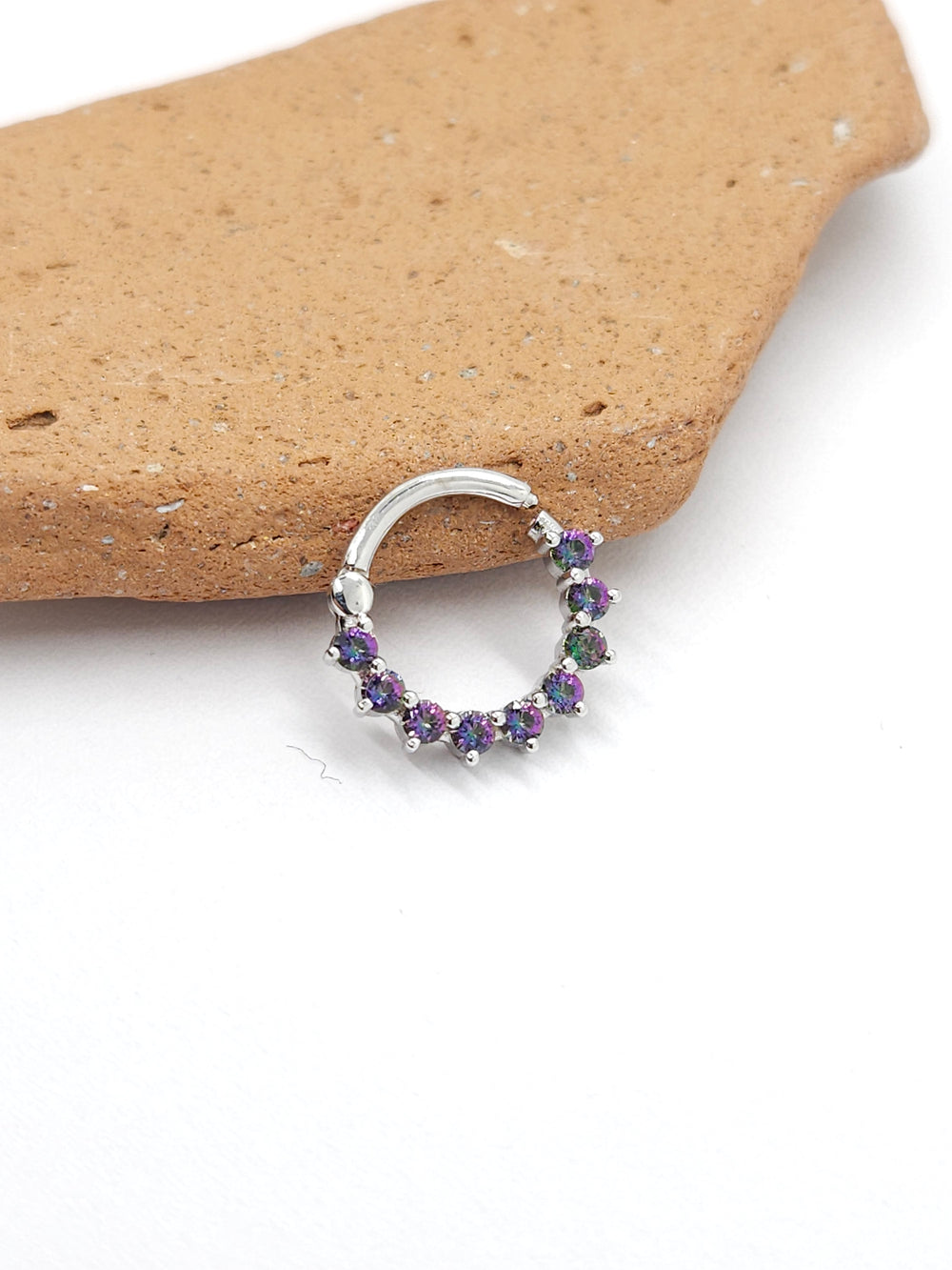 Mystic Green Topaz Daith Piercing Jewelry 14k White Solid Gold