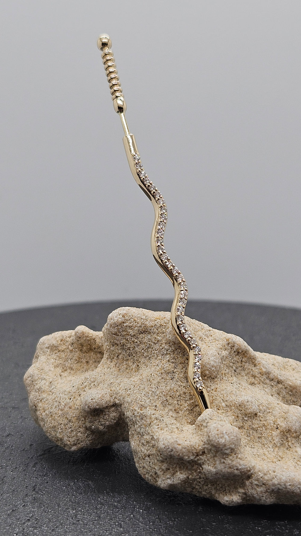 14k Gold Earlobe Snake Dangle Earring White Diamonds