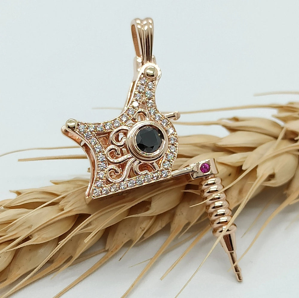 Tattoo Mashine Pendant Charm 14k Solid Gold Piercing Jewelry Diamonds