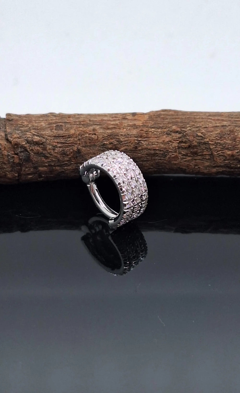 Triple Line Cartilage Ear Piercing White Diamonds Solid Gold Conch Earring Helix Jewelry