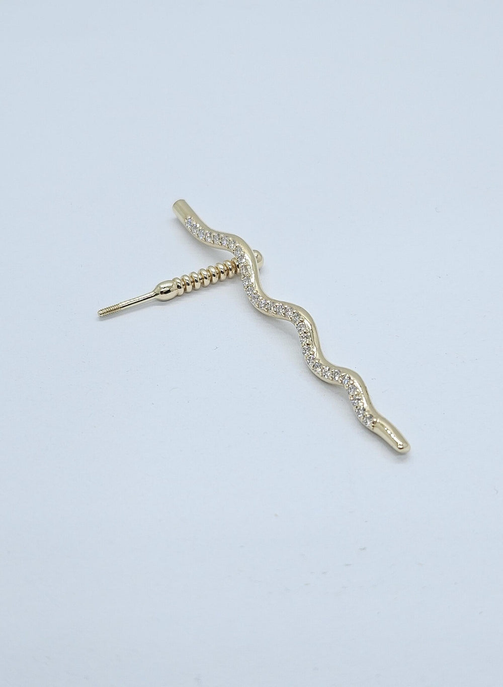 14k Gold Earlobe Snake Dangle Earring White Diamonds
