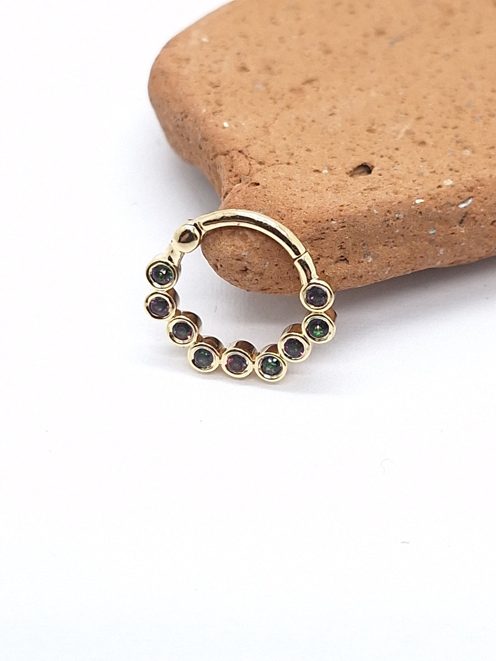 Zig Zag Cartilage Earring Mystic Green Topaz 14k Solid gold Daith Helix Piercing