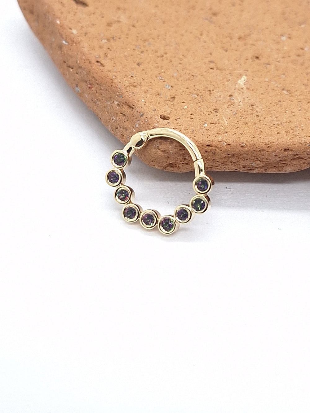 Zig Zag Cartilage Earring Mystic Green Topaz 14k Solid gold Daith Helix Piercing