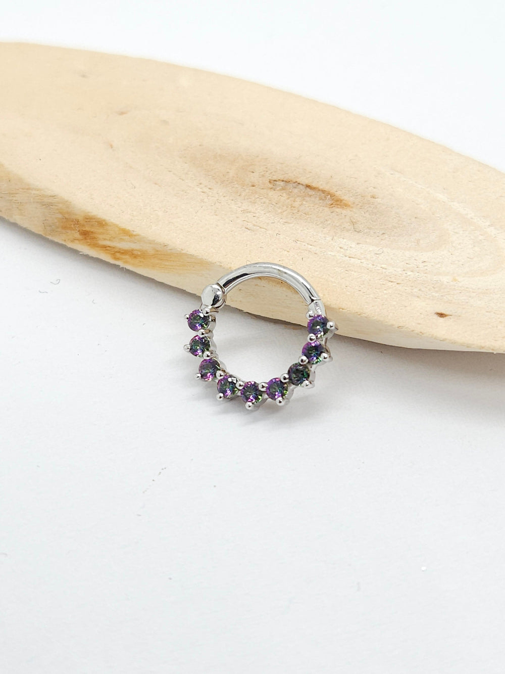 Mystic Green Topaz Septum Clicker Daith Piercing Jewelry 14k White Gold