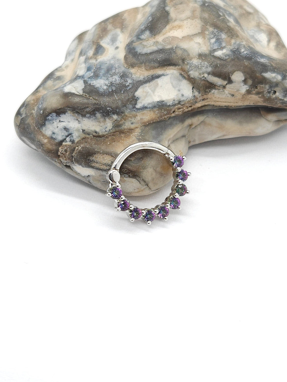 Mystic Green Topaz Septum Clicker Daith Piercing Jewelry 14k White Gold