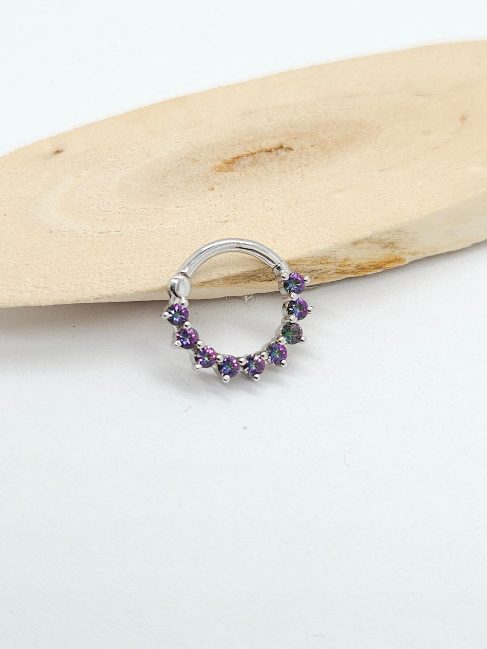 Mystic Green Topaz Septum Clicker Daith Piercing Jewelry 14k White Gold