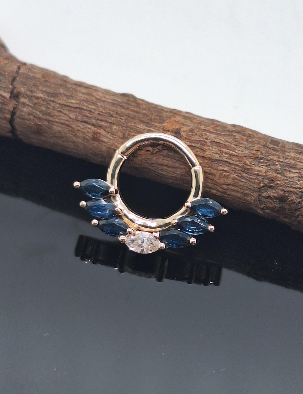 Wings Septum Clicker Marquise 14k Solid Gold Helix Earring