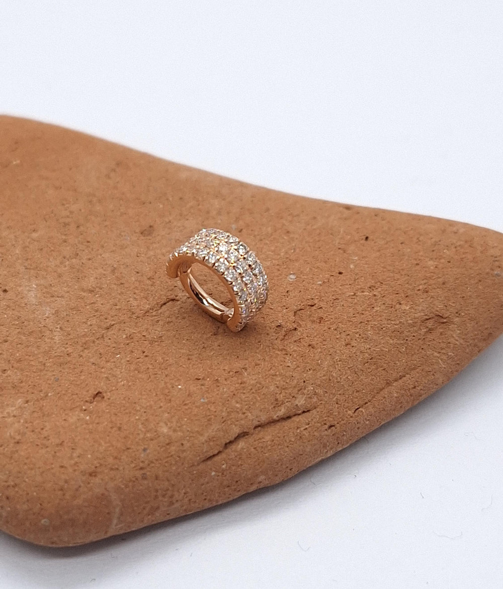 Triple Line Cartilage Ear Piercing White Diamonds Solid Gold Conch Earring Helix Jewelry