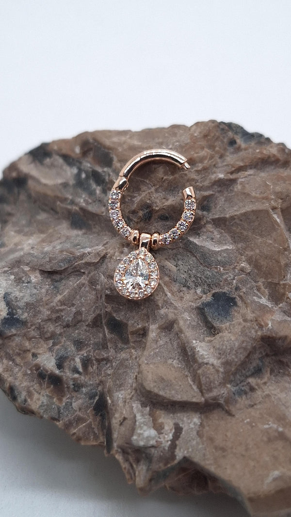 Dancing Pear Diamonds Nose Septum Clicker 14k Solid Gold Helix Piercing Jewelry Conch