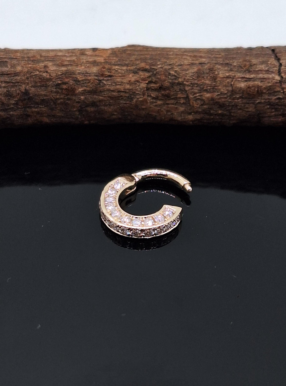 Helix Septum Clicker 14k Solid Gold Three Sides White Diamonds Tragus Conch Piercing Jewelry