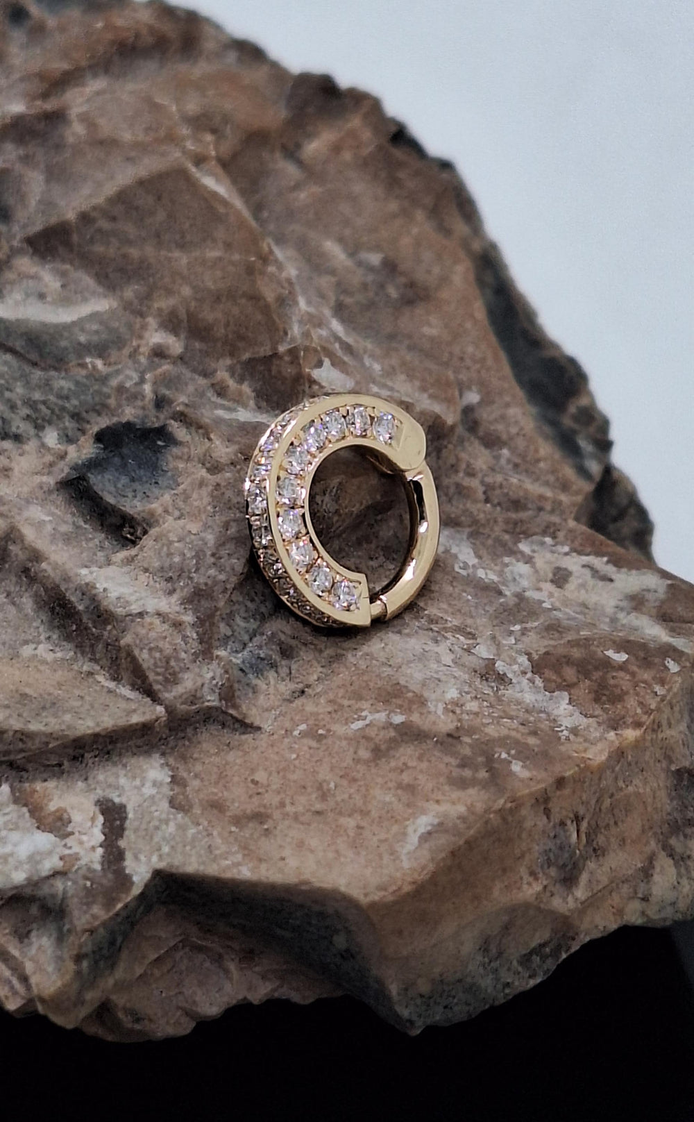Helix Septum Clicker 14k Solid Gold Three Sides White Diamonds Tragus Conch Piercing Jewelry
