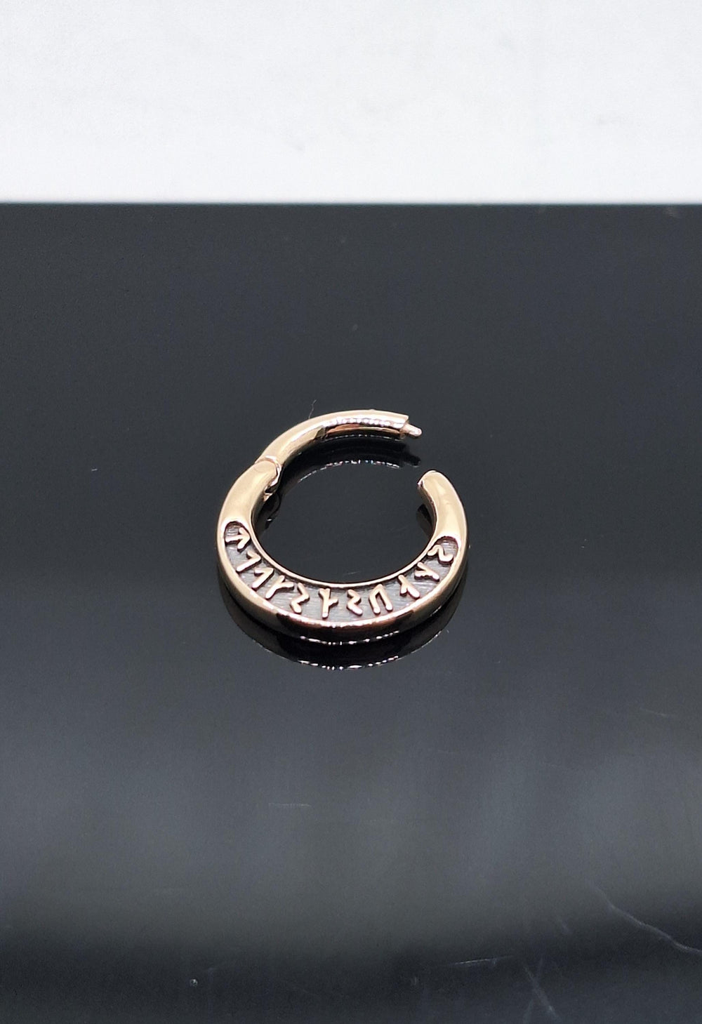 Rune Futhark Septum Clicker Hoop 14k Solid Gold “KRAFTHUGR” Engraving Strength of Spirit