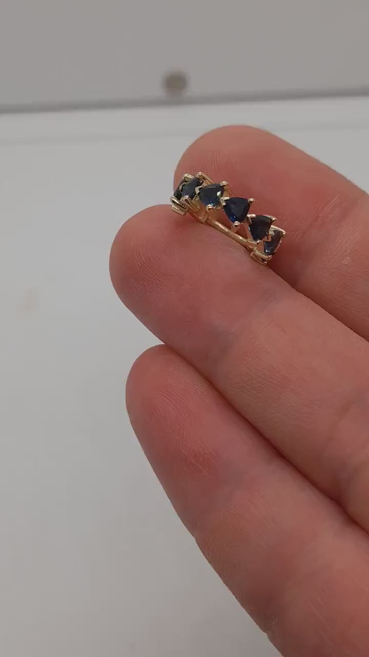 Sapphires Conch Earrings 14K Solid Gold Trillion Sapphires