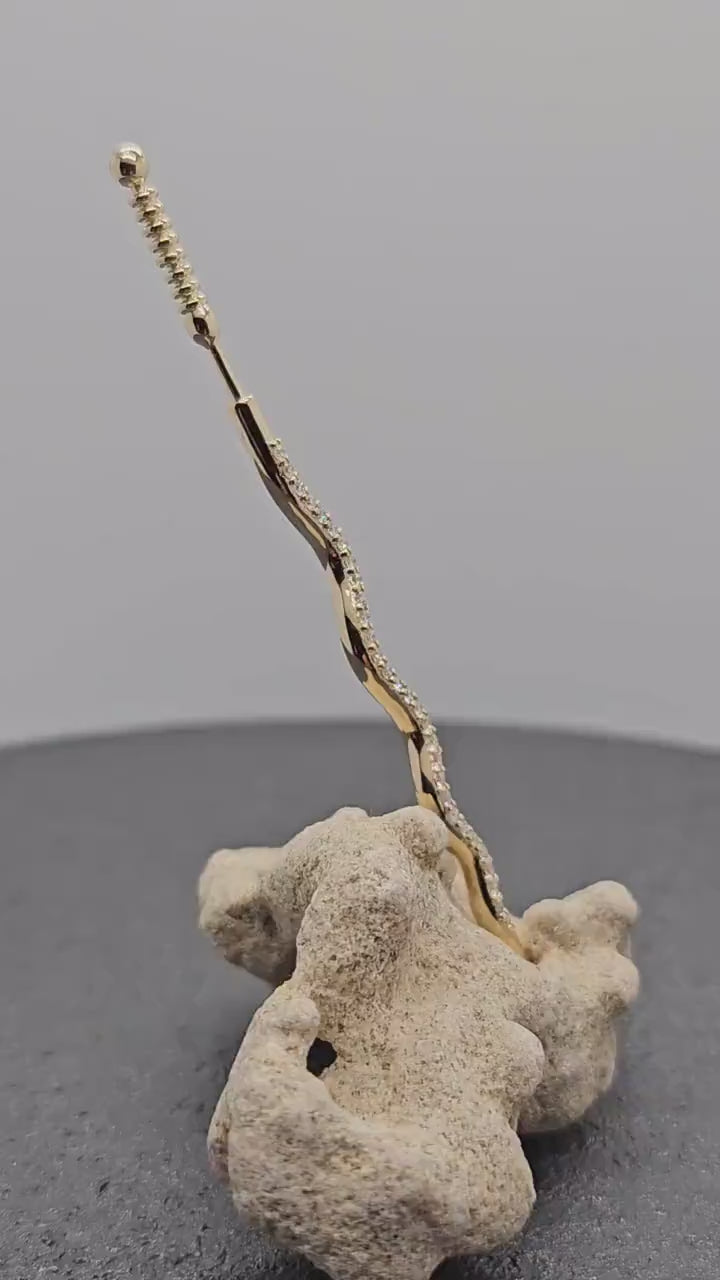 14k Gold Earlobe Snake Dangle Earring White Diamonds