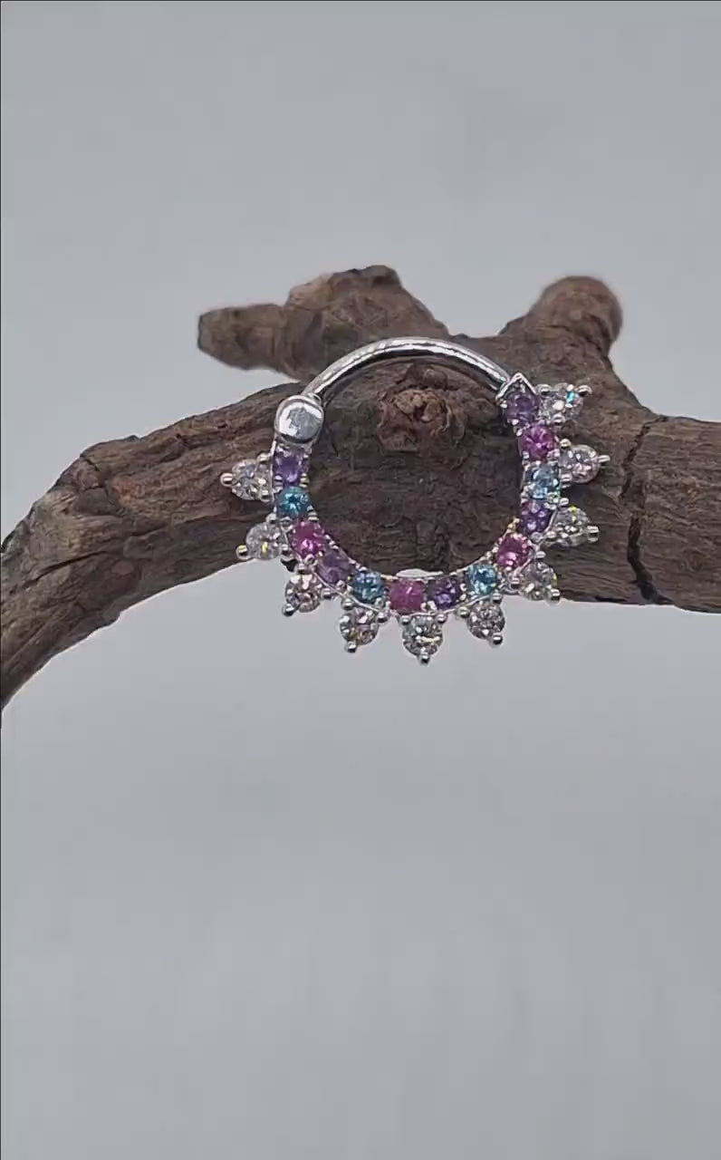 Cartilage Piercing Jewelry 14k Solid Gold Septum Clicker White Diamonds Helix Rings Nose Hoop Daith Earring