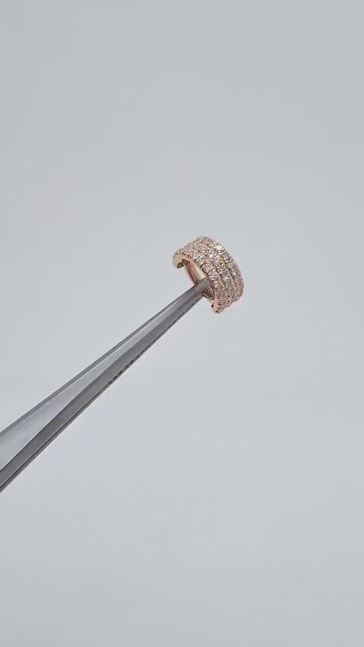 Triple Line Cartilage Ear Piercing White Diamonds Solid Gold Conch Earring Helix Jewelry