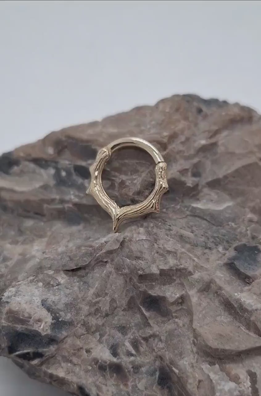 14K Gold Textured Clicker Ring | 8mm Inner Diameter | 16G Thickness | Septum or Daith Piercing | Natural Wood Grain