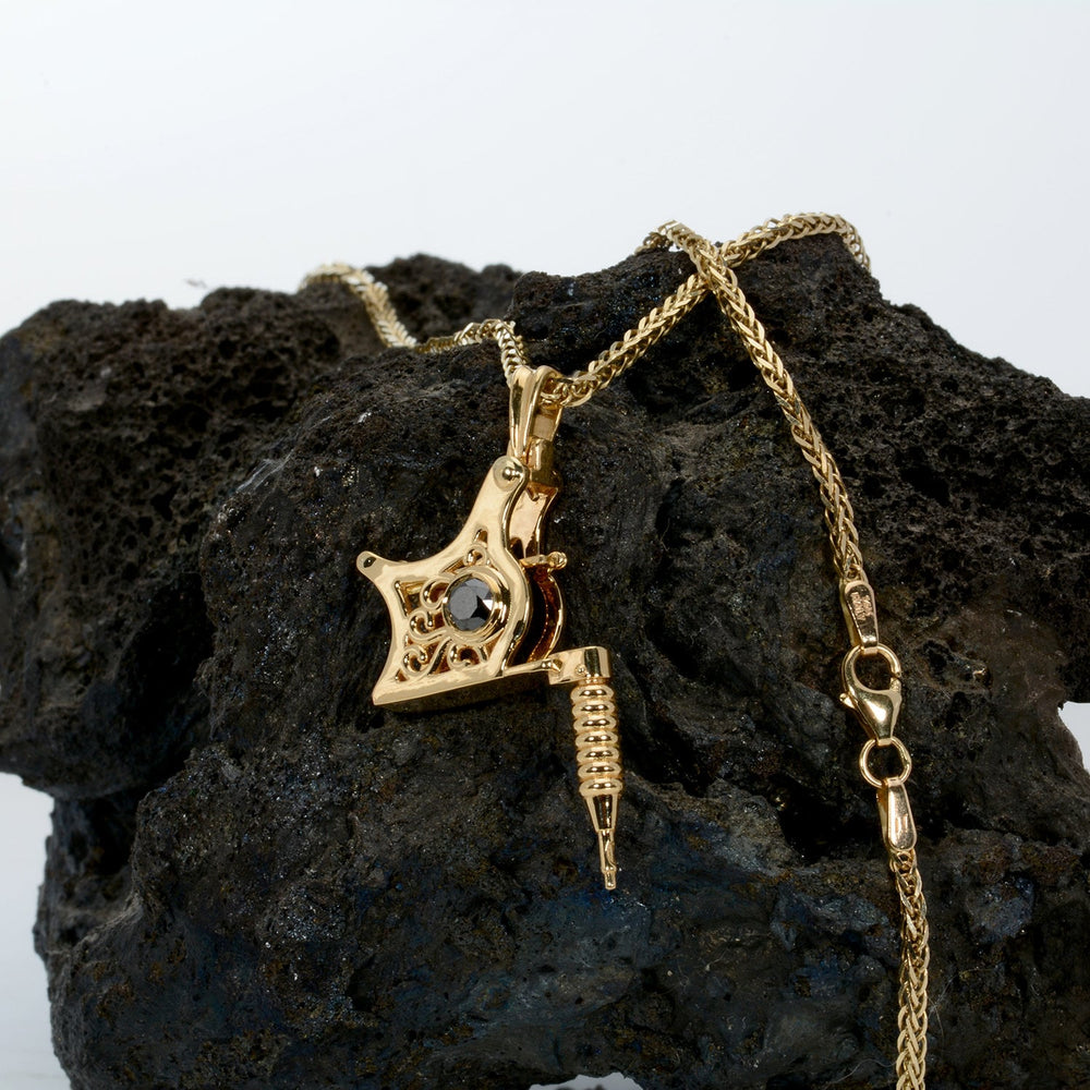 Tattoo Mashine Pendant Charm 14k Solid Gold Piercing Jewelry Diamonds