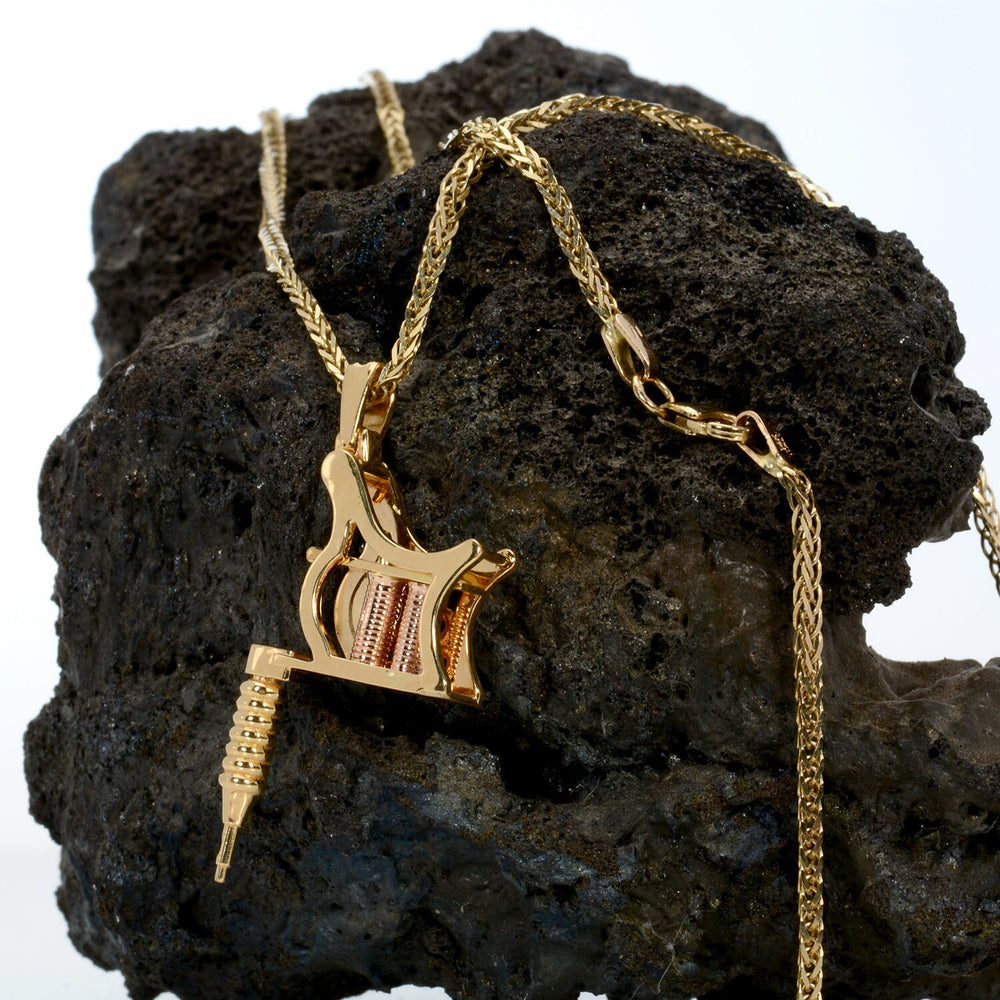 Tattoo Mashine Pendant Charm 14k Solid Gold Piercing Jewelry Diamonds