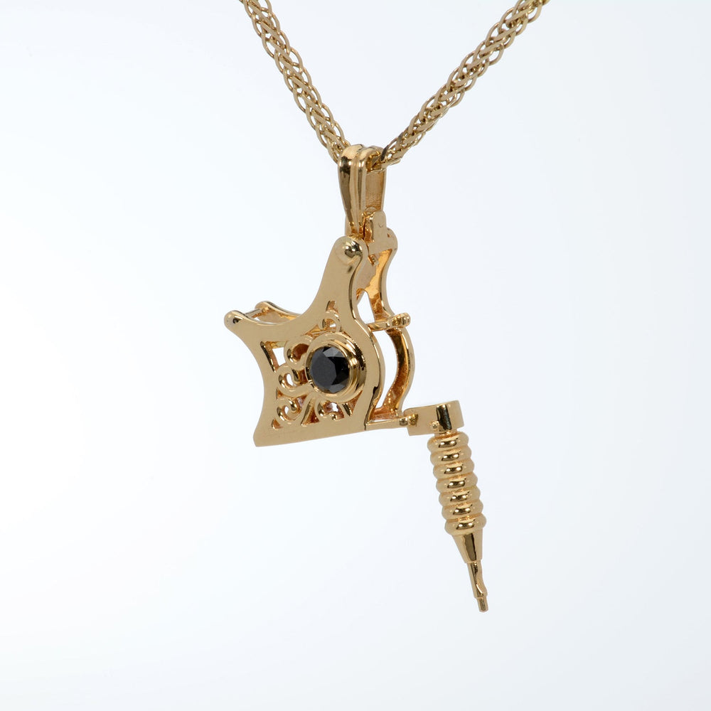Tattoo Mashine Pendant Charm 14k Solid Gold Piercing Jewelry Diamonds