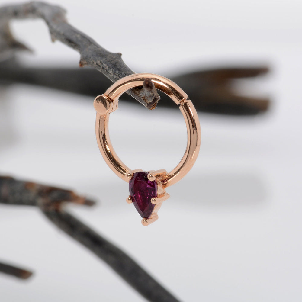 14k Gold Pear Rhodolite Piercing