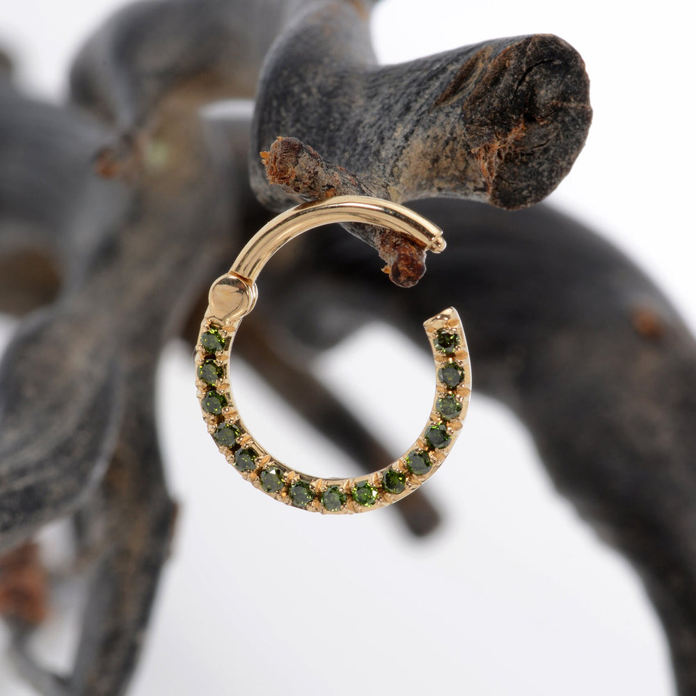 14K Green Diamonds Hoop Earring