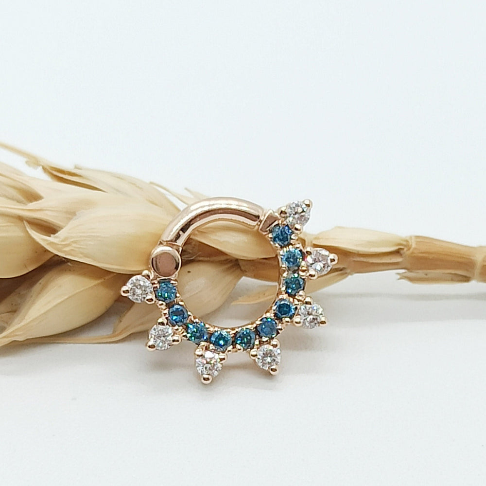 Daith Septum Clicker Blue White Diamonds 14k