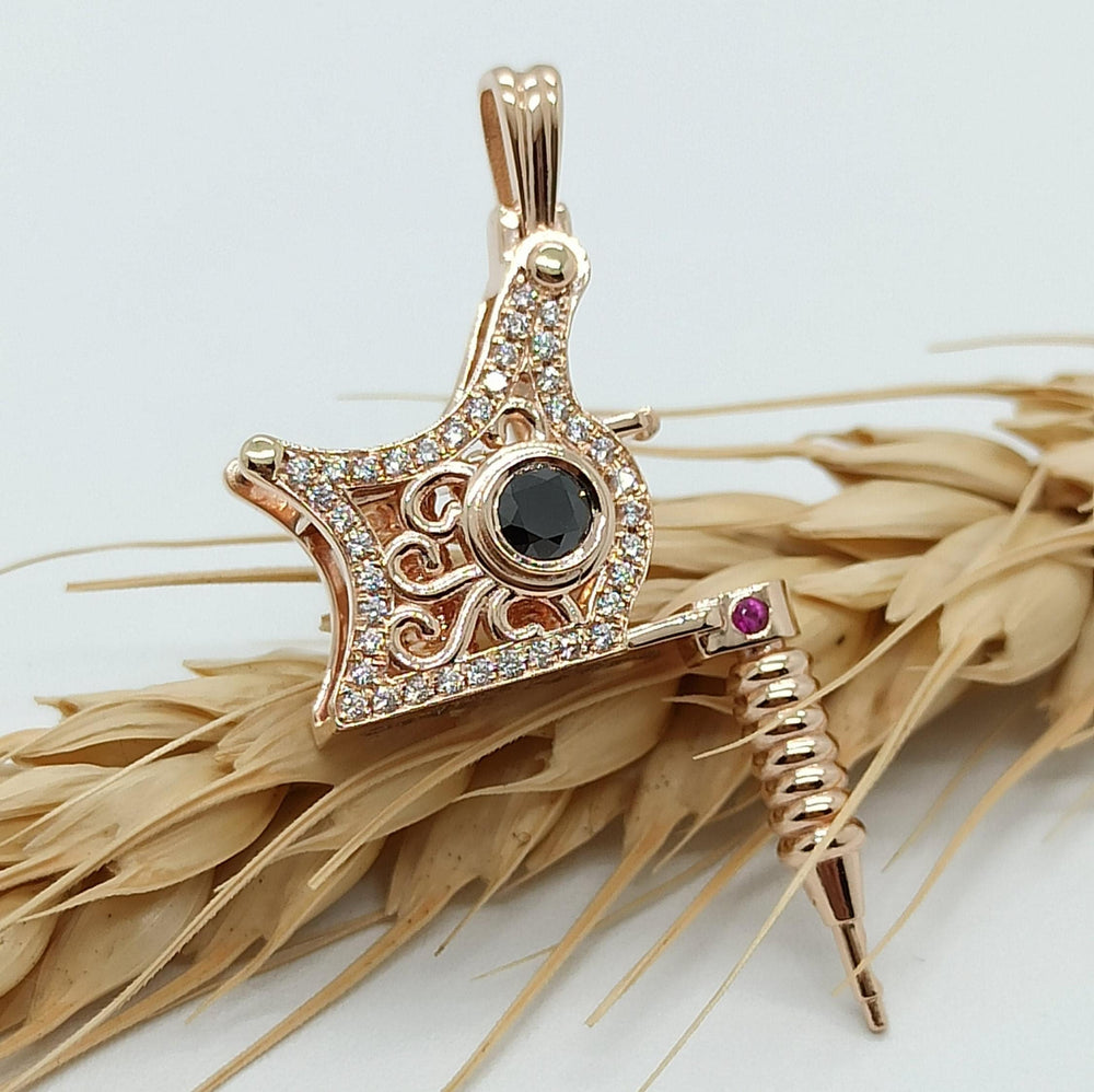 Tattoo Mashine Pendant Charm 14k Solid Gold Piercing Jewelry Diamonds