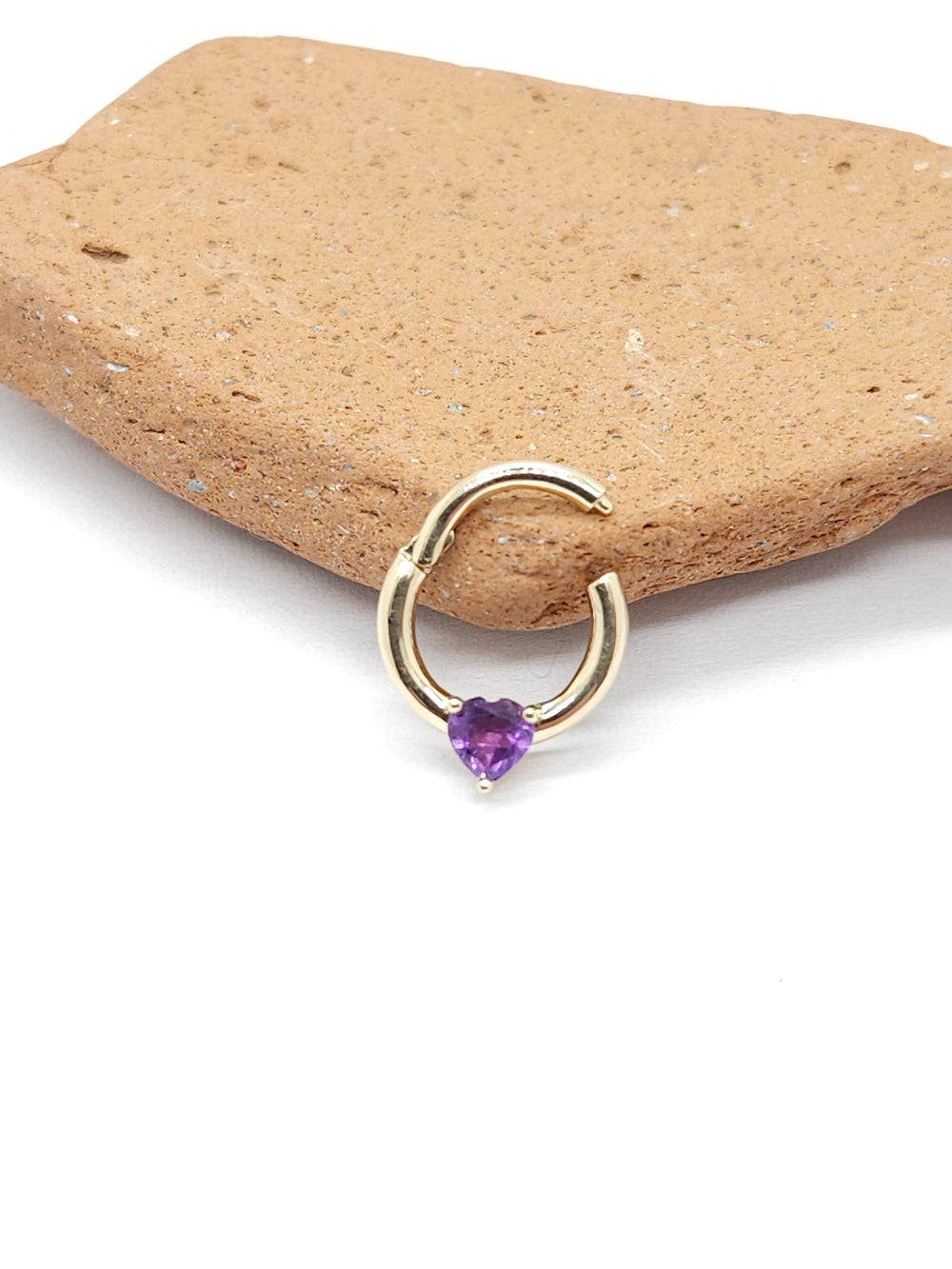 Amethyst Heart Septum Clicker 14k Solid Gold