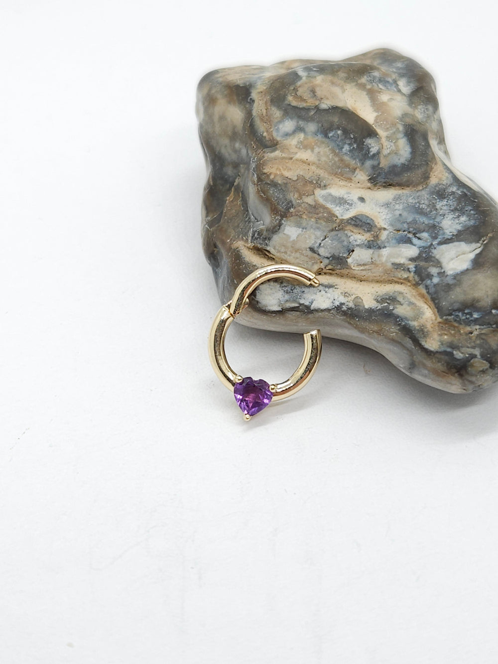 Amethyst Heart Septum Clicker 14k Solid Gold