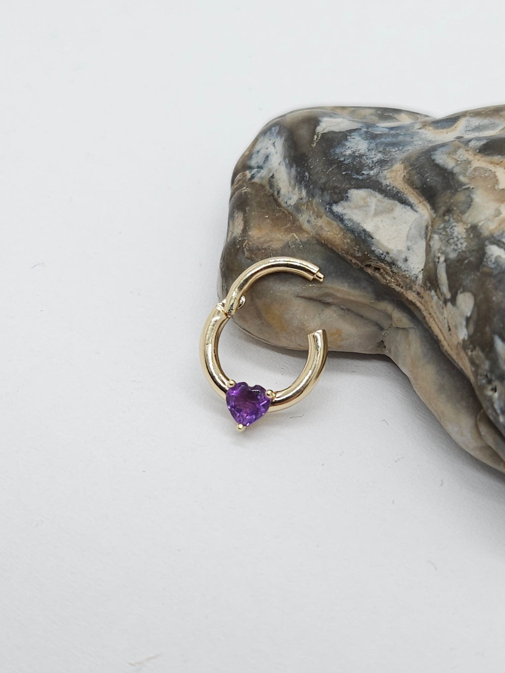 Amethyst Heart Septum Clicker 14k Solid Gold