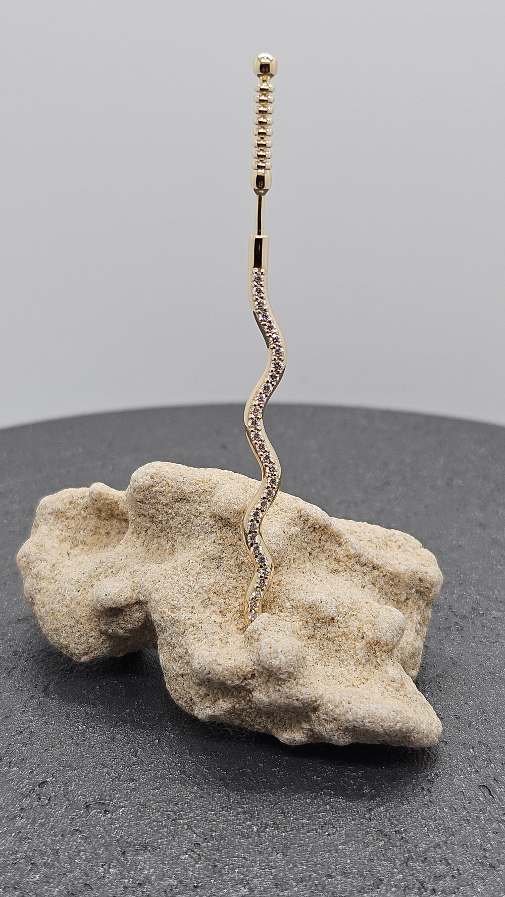 14k Gold Earlobe Snake Dangle Earring White Diamonds