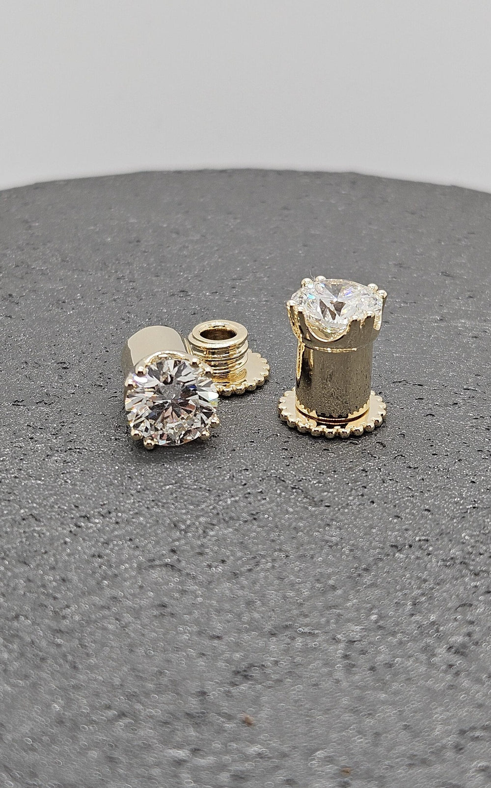 Solid Gold Ear Tunnels Lab Diamonds 14k Ear Gauges Plugs Earrings Jewelry