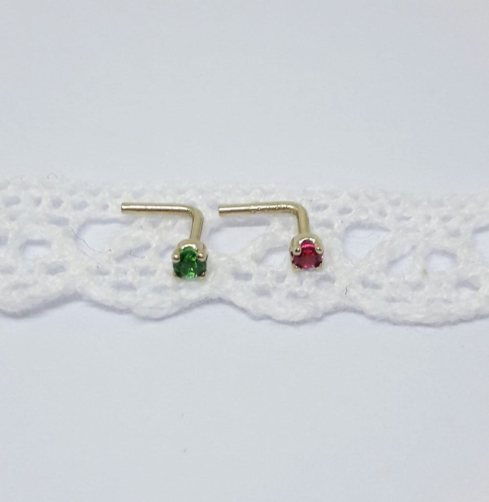 Nose Stud 14k Solid Gold Emerald Nose Tiny Piercing Jewelry