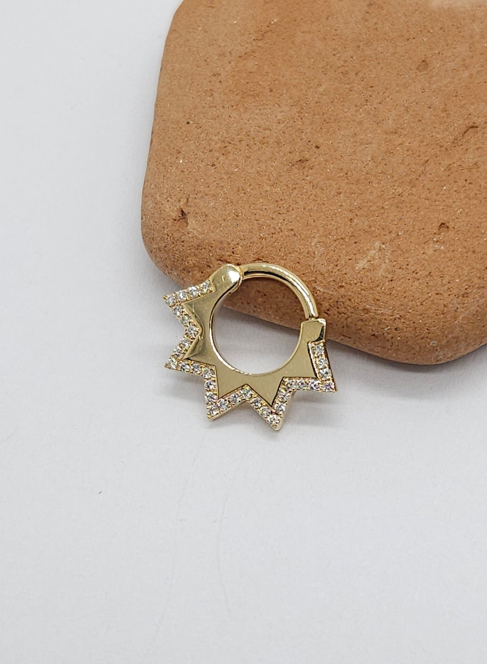 Diamonds Trianglet Septum Clicker Earring 14k Solid Gold