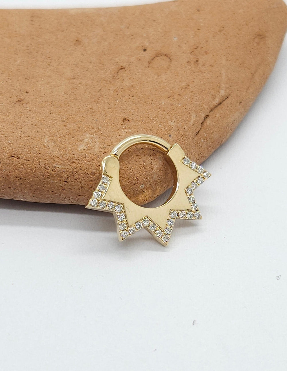 Diamonds Trianglet Septum Clicker Earring 14k Solid Gold