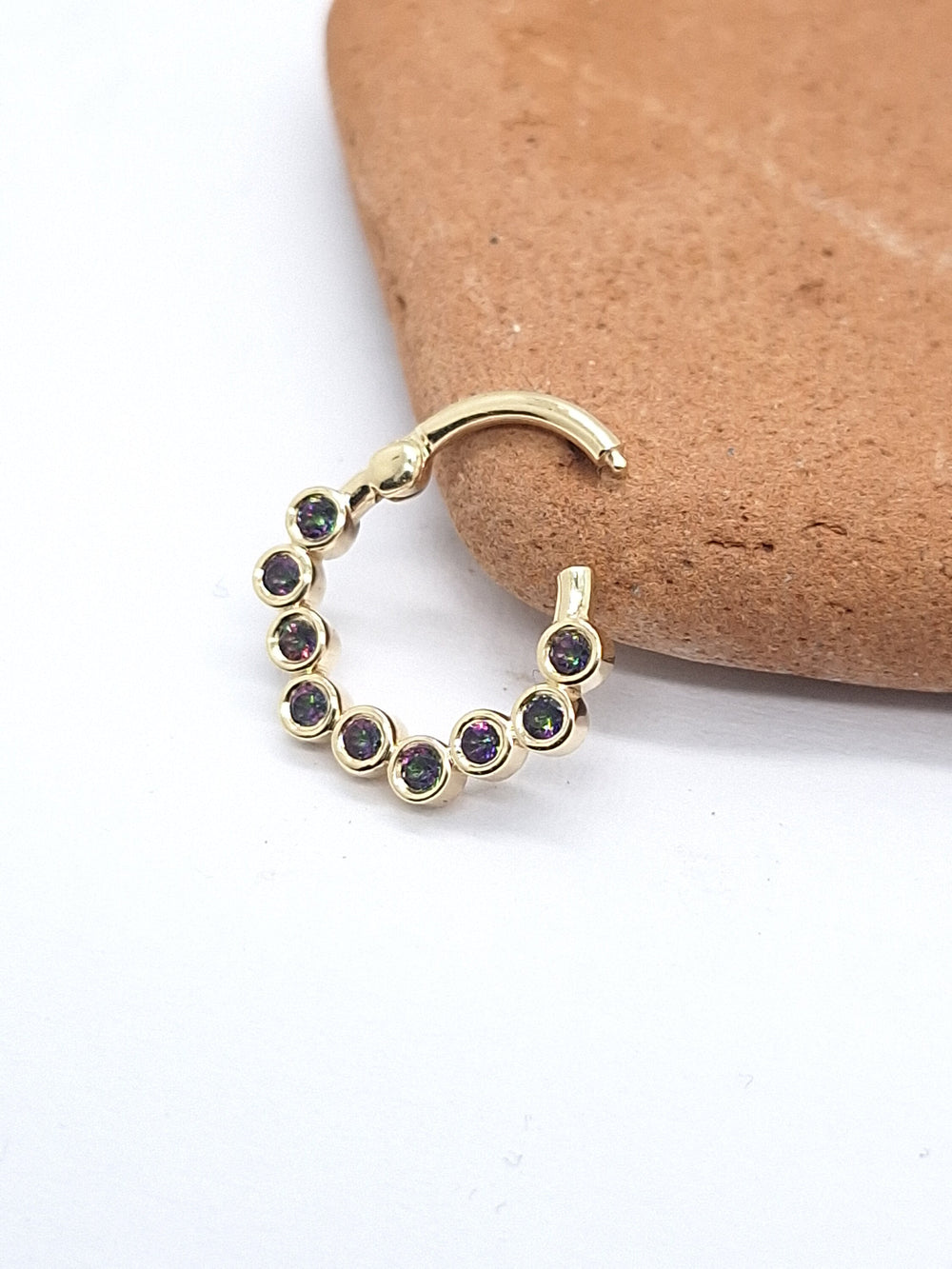 Zig Zag Cartilage Earring Mystic Green Topaz 14k Solid gold Daith Helix Piercing