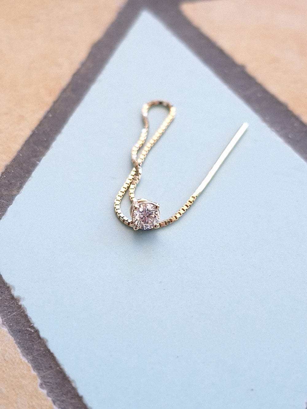 Threader Chain Earring Diamond 14k Solid Gold