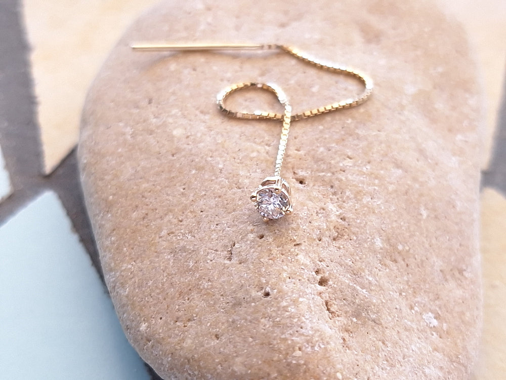 Threader Chain Earring Diamond 14k Solid Gold