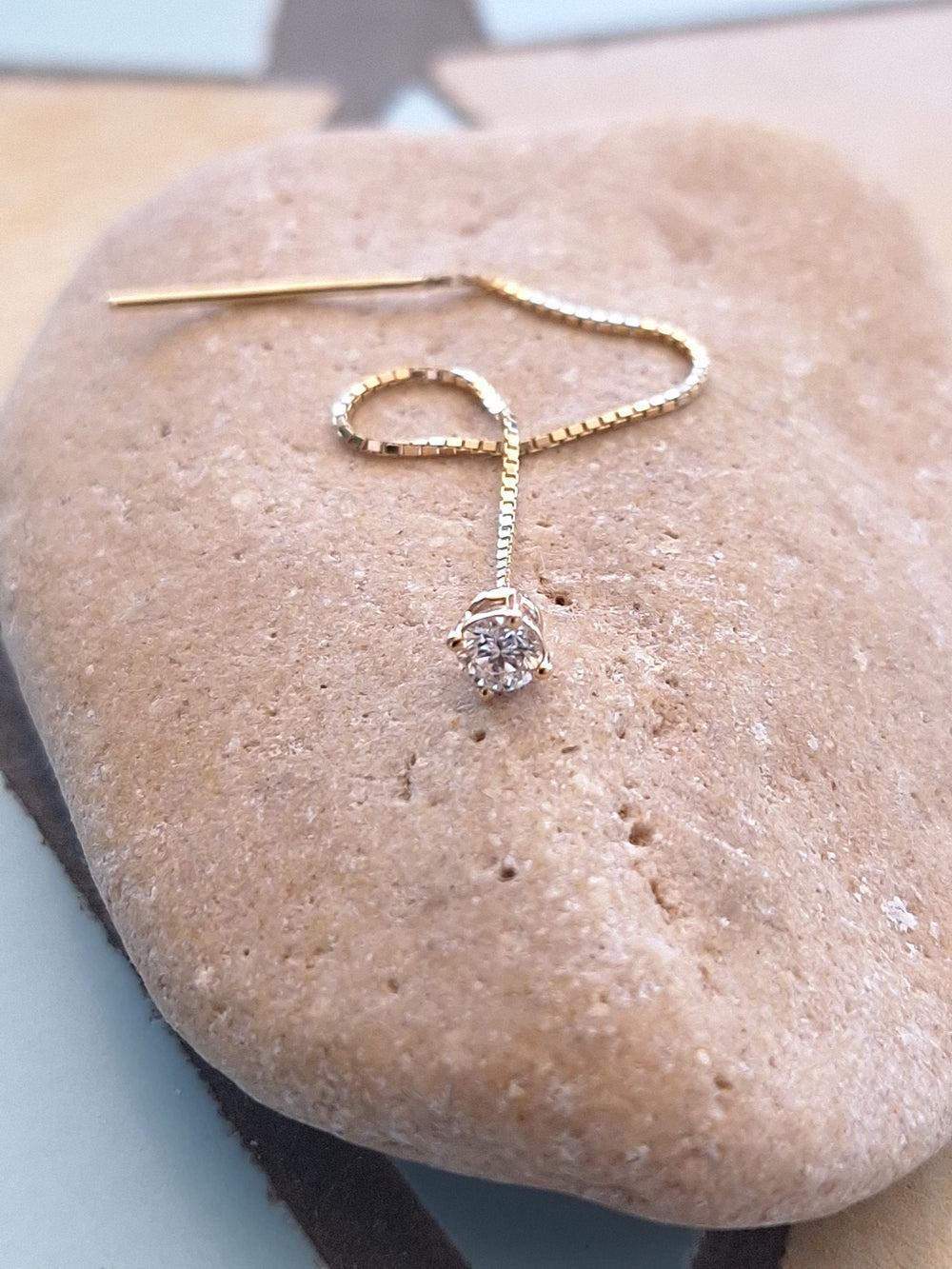Threader Chain Earring Diamond 14k Solid Gold