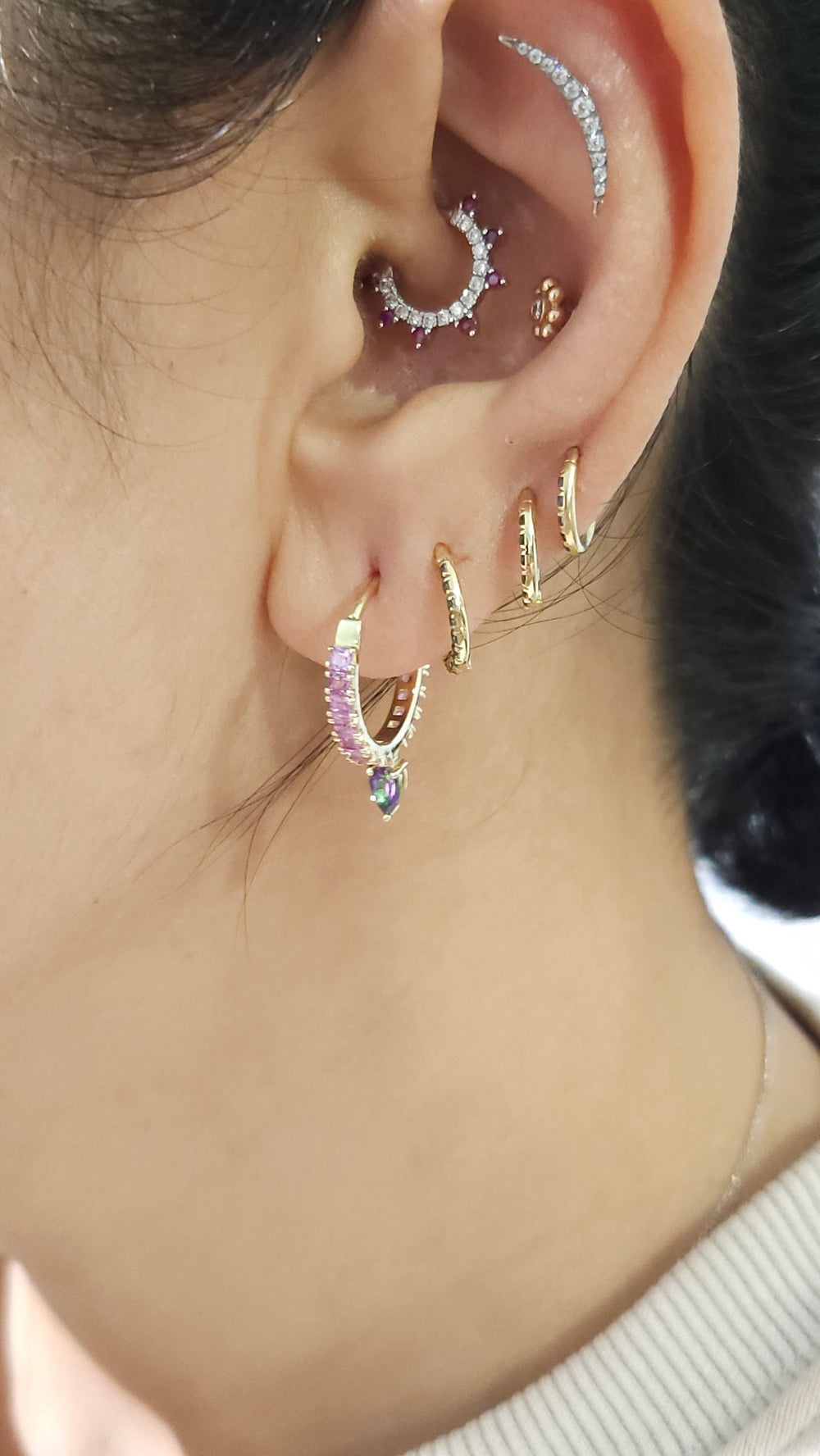 Eternity Hoop Earring 14k Solid Gold