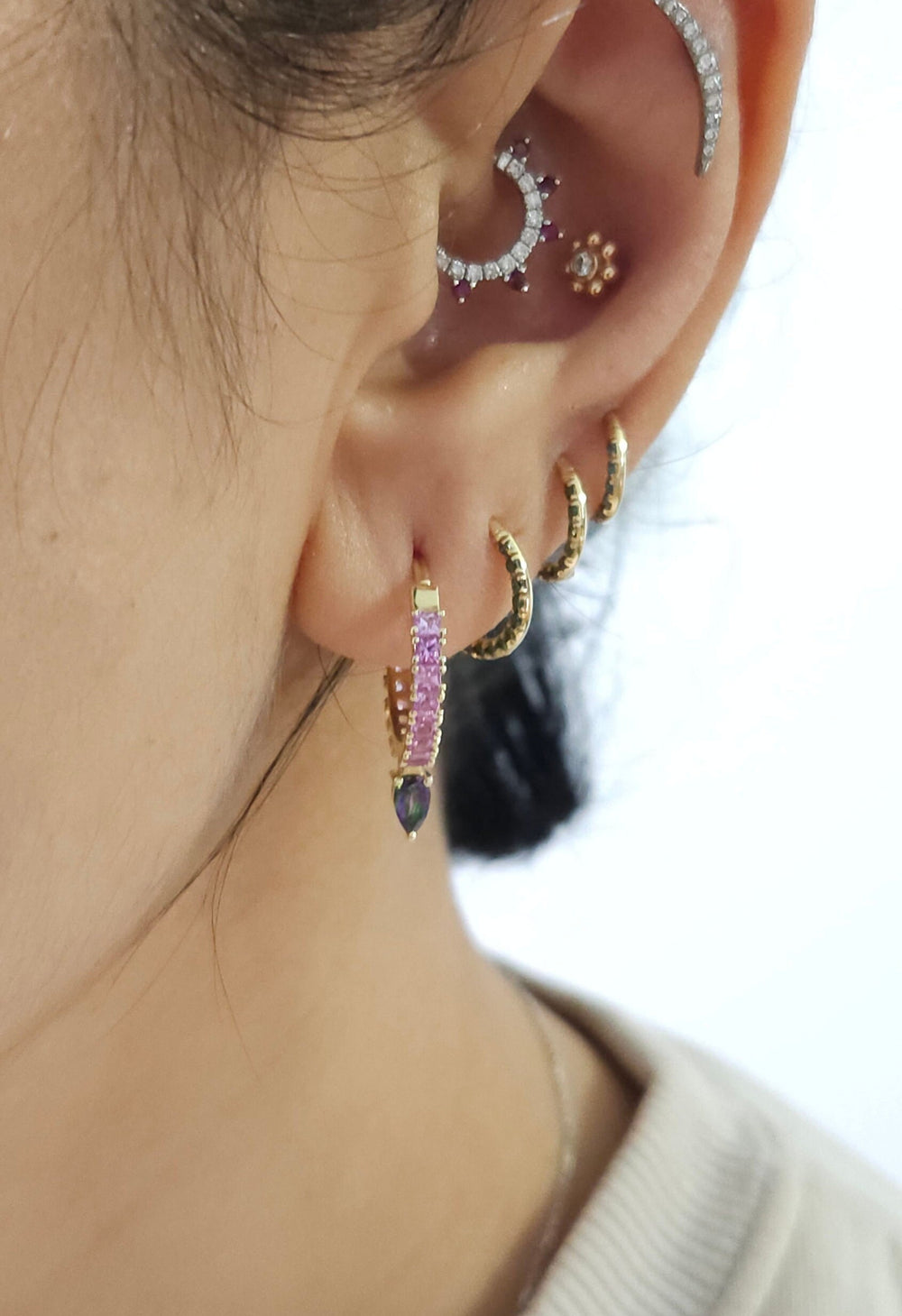 Eternity Hoop Earring 14k Solid Gold