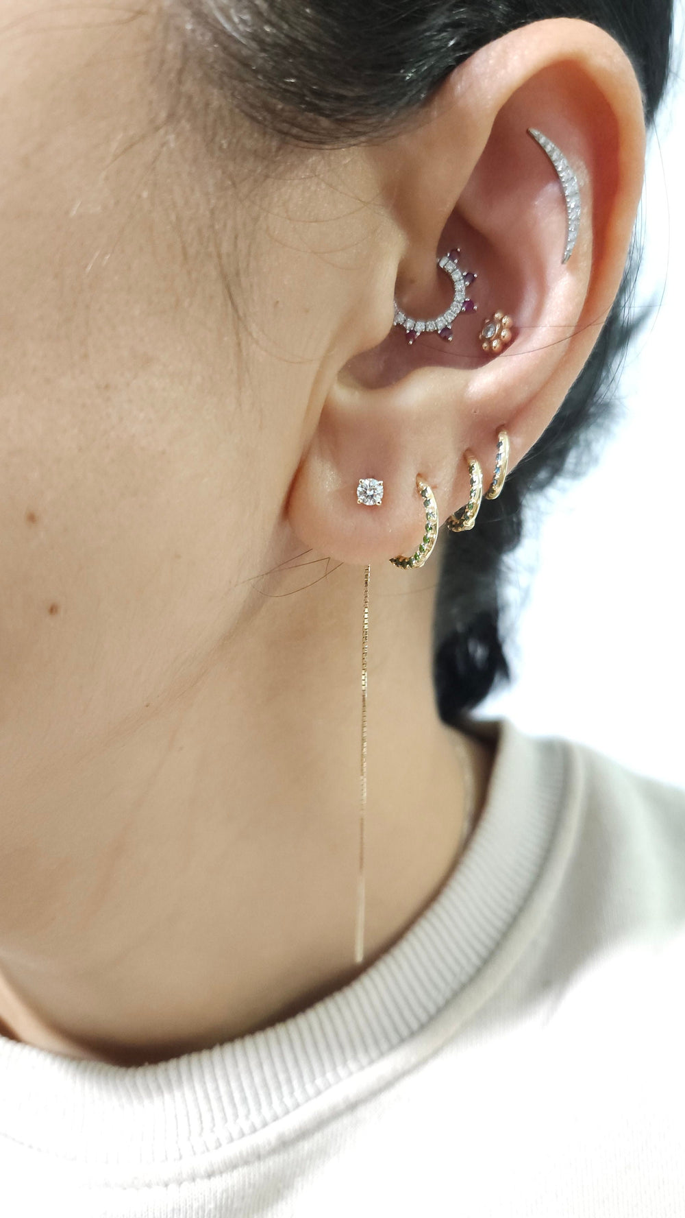 Threader Chain Earring Diamond 14k Solid Gold