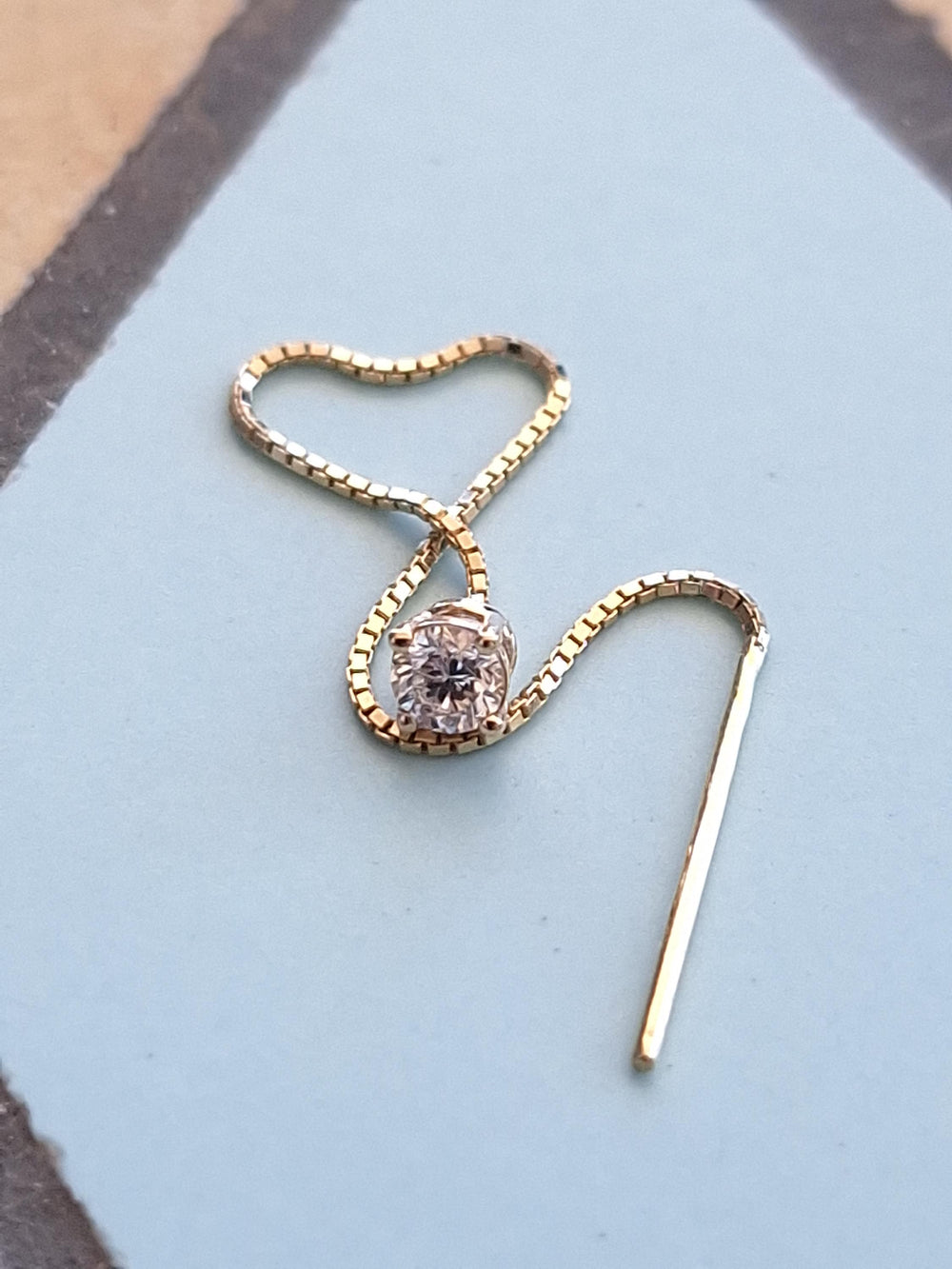 Threader Chain Earring Diamond 14k Solid Gold