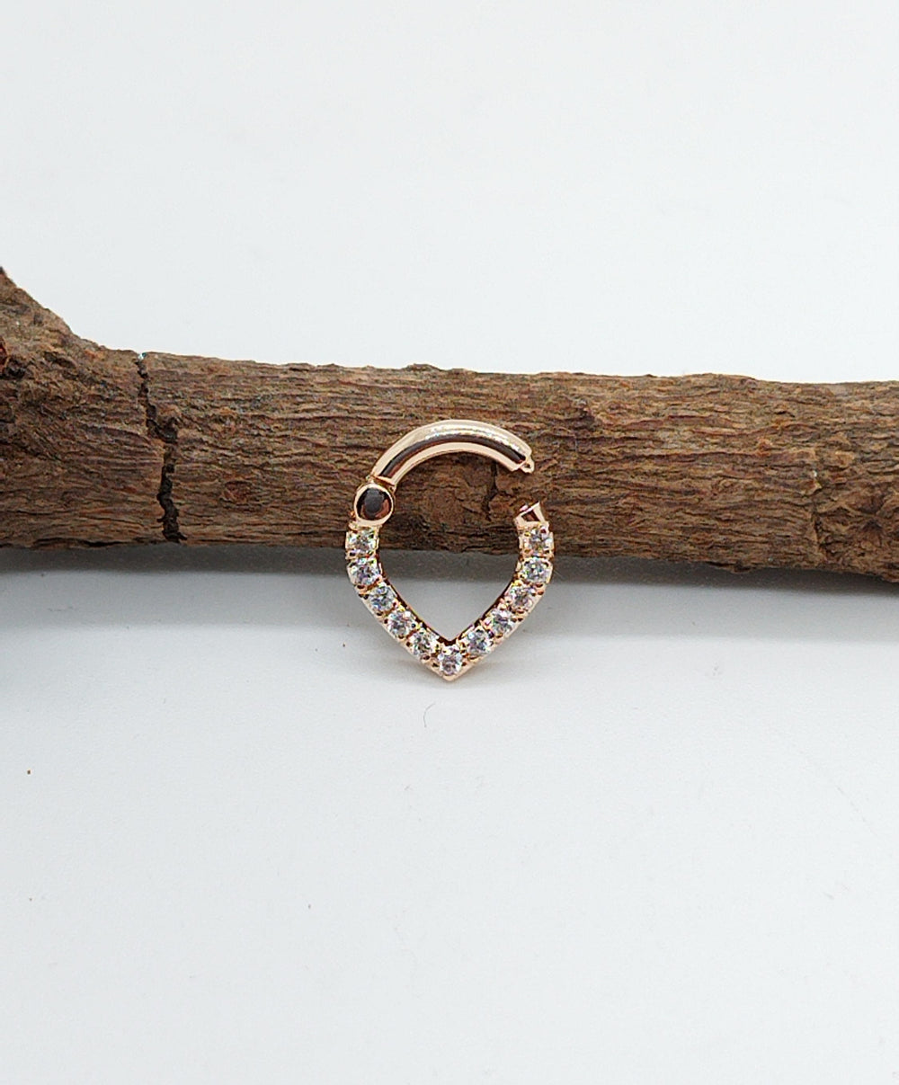 V Shaped Septum Clicker White Diamonds 14k Solid Gold Helix Earring Daith Piercing