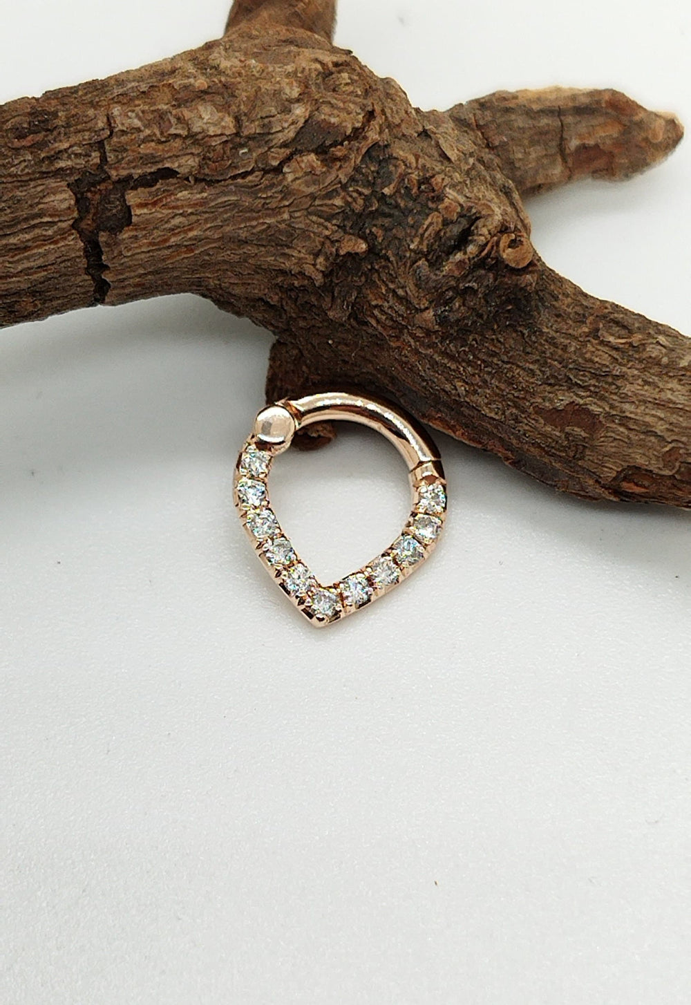 V Shaped Septum Clicker White Diamonds 14k Solid Gold Helix Earring Daith Piercing