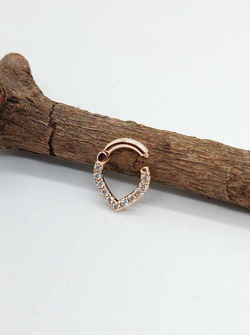 V Shaped Septum Clicker White Diamonds 14k Solid Gold Helix Earring Daith Piercing