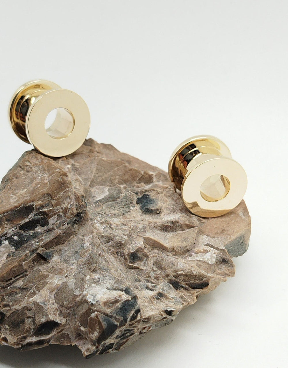 14k Ear Tunnels Solid Gold Double Flared Diamonds Plugs Earrings Ear Gauges