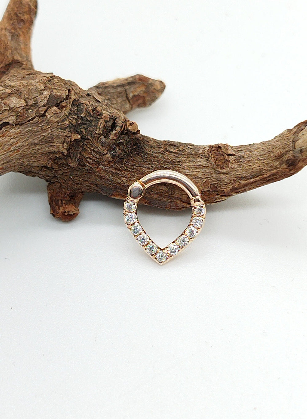V Shaped Septum Clicker White Diamonds 14k Solid Gold Helix Earring Daith Piercing